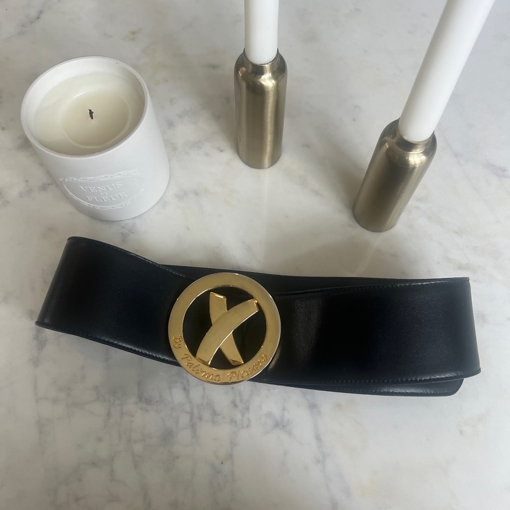 Vintage Paloma Picasso Black Leather Belt with Gold Buckle